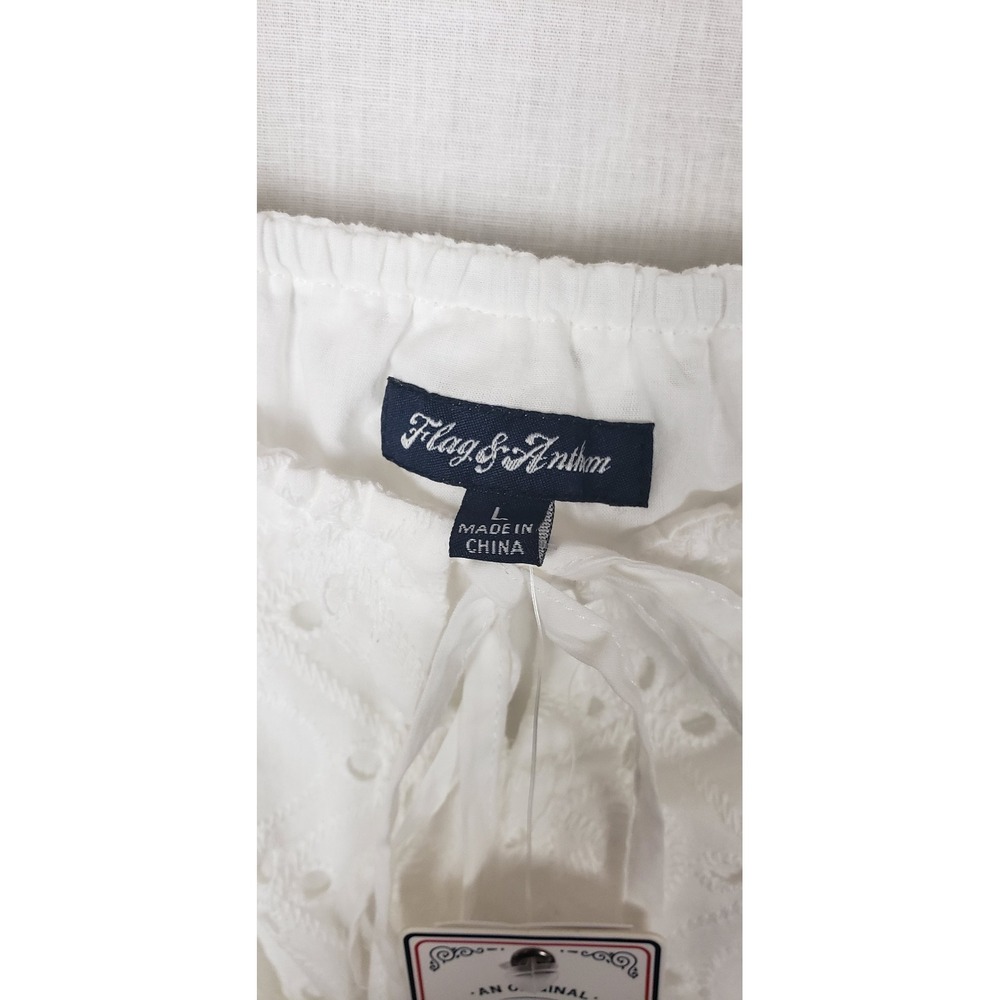 Flag & Anthem White Eyelet Peplum Blouse Top Tassel Tie L Cottagecore Milkmaid - Picture 5 of 13